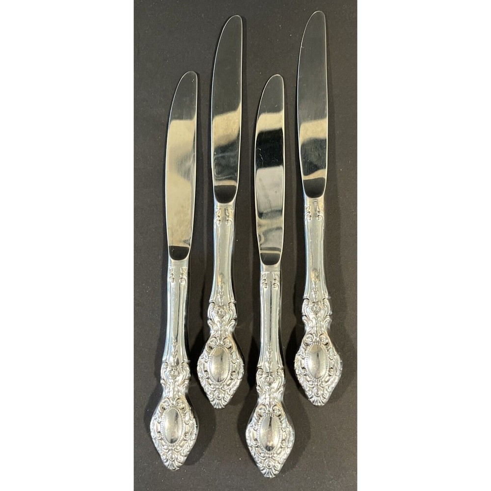 4 Gorham Design Studio Stainless Steel Memento Pattern Dinner Knives 9 1/8"